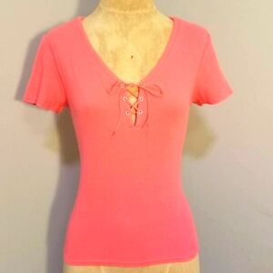 Y2K TOMMY HILFIGER BRIGHT PINK LACE UP TOP SEXY MEAN GIRLS XL PREPPY POPULAR VTG